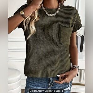 New Green Short Sleeve Sweater Top, Large, knit, Crew Neck